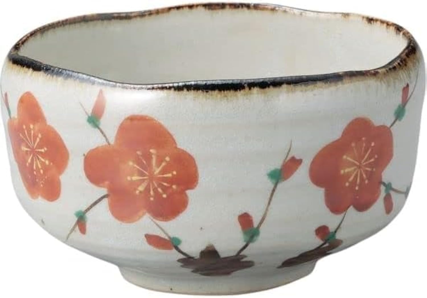 Japanese Mino Ware Matcha bowl 5.28 Inches in Diameter Tea Cup for Tea Ceremony Pottery Red Plum from Japan TRA2722