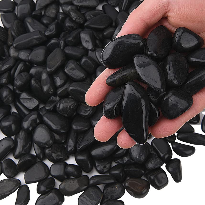 Hisredsun 10kg Black Decorative Stones,Natural Polished Pebbles for Plant Pots,River Rocks for Landscaping, Vase Fillers,Succulents,Aquarium and Garden Decoration