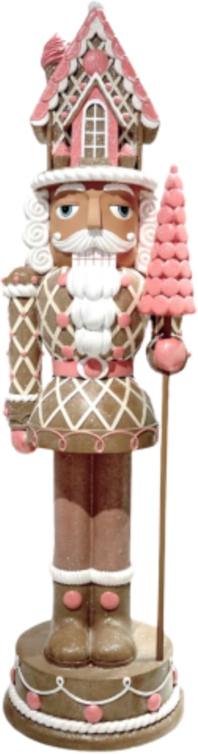 December Diamonds 36in Pink Gingerbread Nutcracker – Handcrafted Oversized Christmas Holiday Decoration – Whimsical Candy-Inspired Nutcracker Figurine New 2025