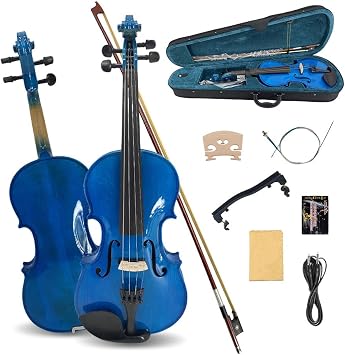 Electric Violin 4/4 full Size 4 string Acoustic Violin Spruce Maple Ebony Wood with Case, Bow Handmade for Beginners, Students, Professionals Blue