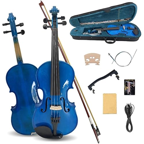 Electric Violin 4/4 full Size 4 string Acoustic Violin Spruce Maple Ebony Wood with Case, Bow Handmade for Beginners, Students, Professionals (Blue)
