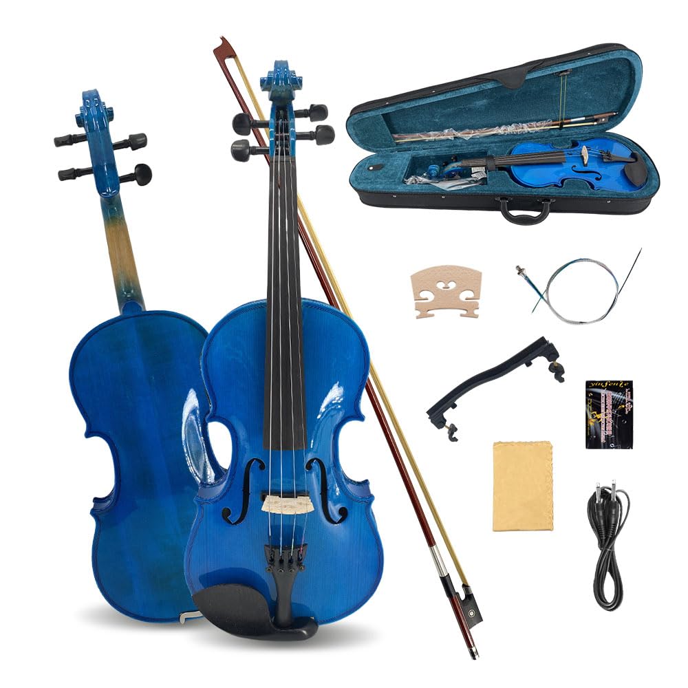 Electric Violin 4/4 full Size 4 string Acoustic Violin Spruce Maple Ebony Wood with Case, Bow Handmade for Beginners, Students, Professionals (Blue)