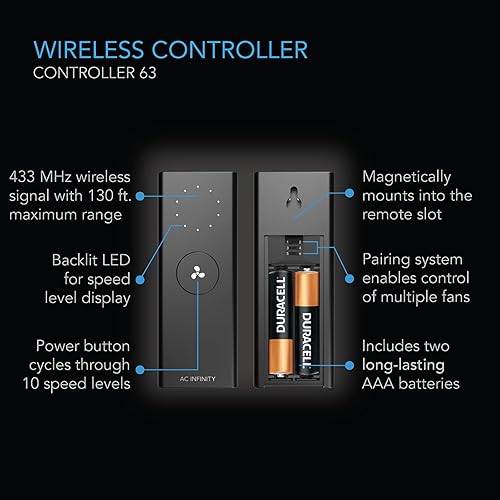 Miniatura 3 de AC Infinity CLOUDLIFT S12, ventilador de pared industrial con controlador de velocidad inalámbrico, soporte de piso o montaje en pared, para