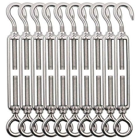 TooTaci Turnbuckle Wire Tensioner,M5 Turnbuckle Hook and Eye,10pcs Stainless Steel Cable Tightener,Wire Rope Tension for Garden Light Hanging,Garden Wire,Fence Wire,Shade Sails,Cable Railing Cover