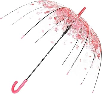 Cherry Blossoms Clear Bubble Umbrella - Transparent Dome Semi-Automatic for Kids, Girls, Boys, Women - Cute Romantic Windproof Wedding Decoration
