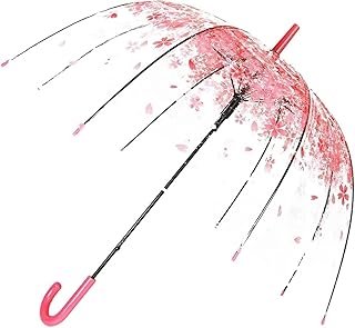 Cherry Blossoms Clear Bubble Umbrella - Transparent Dome Semi-Automatic for Kids, Girls, Boys, Women - Cute Romantic Windproof Wedding Decoration