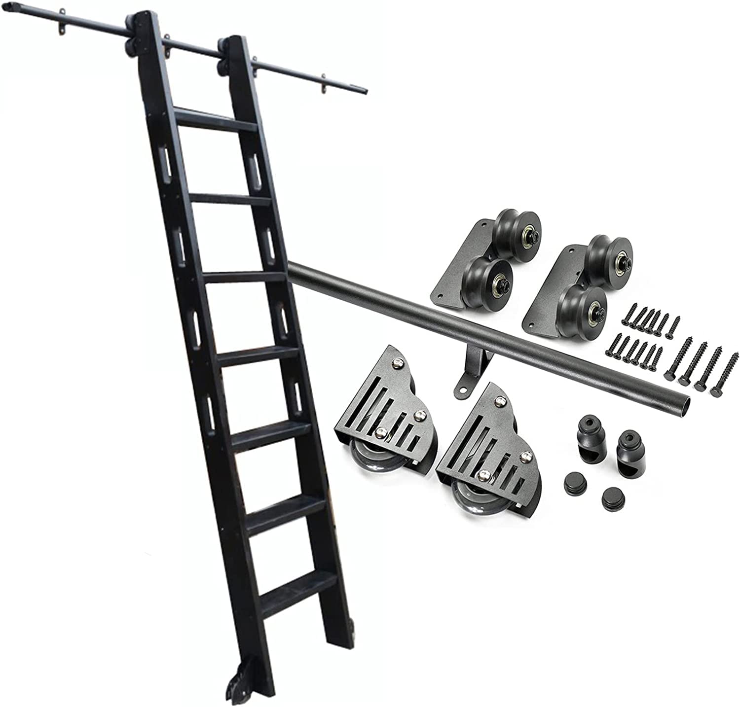 Kit quincaillerie échelle coulissante 300cm rail rond noir pour mezzanine et bibliothèque