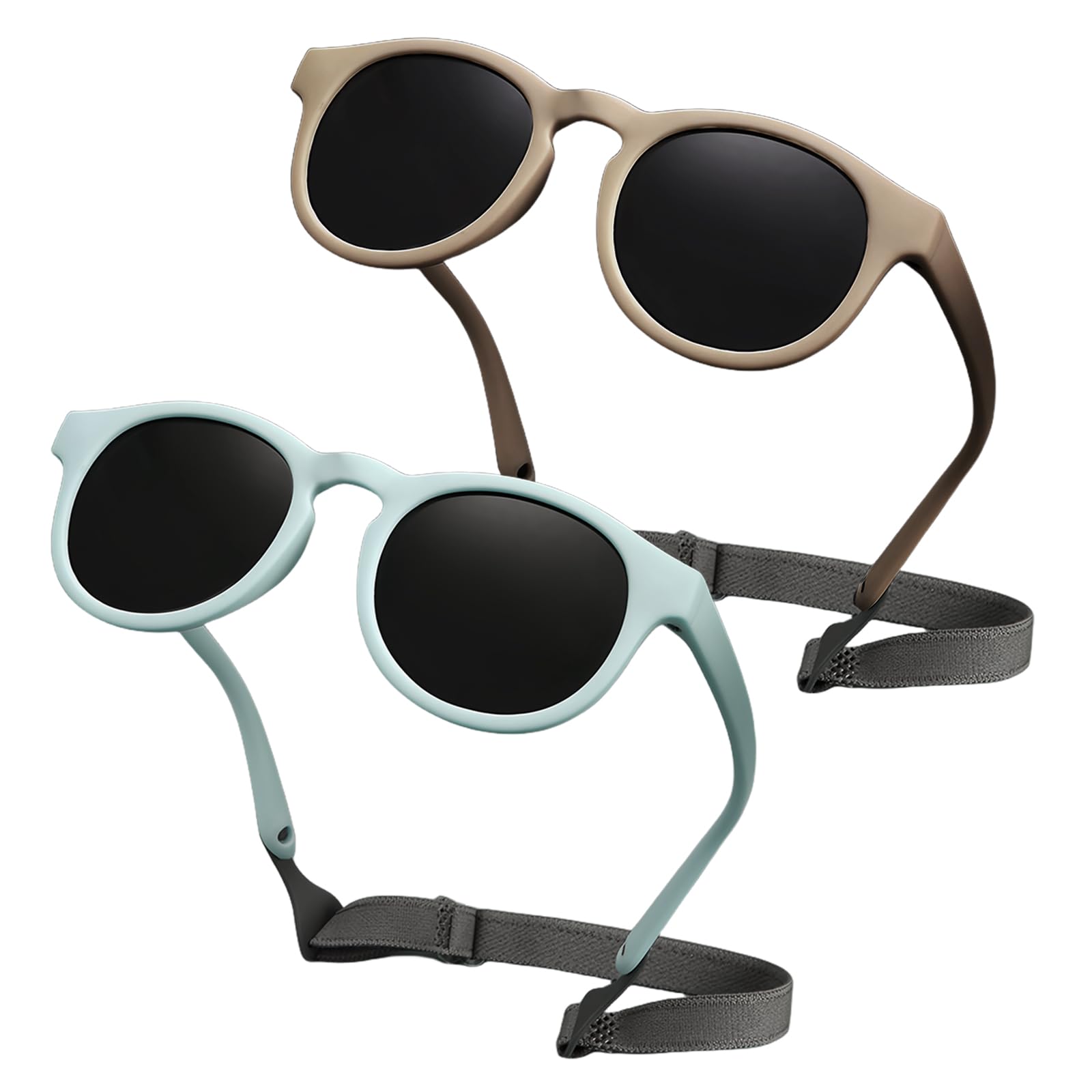Lunettes De Soleil Bébé 0-36 Mois - Lot De 2 - UV400 Polarisées - Sangle Réglable - Bleu Et Moka