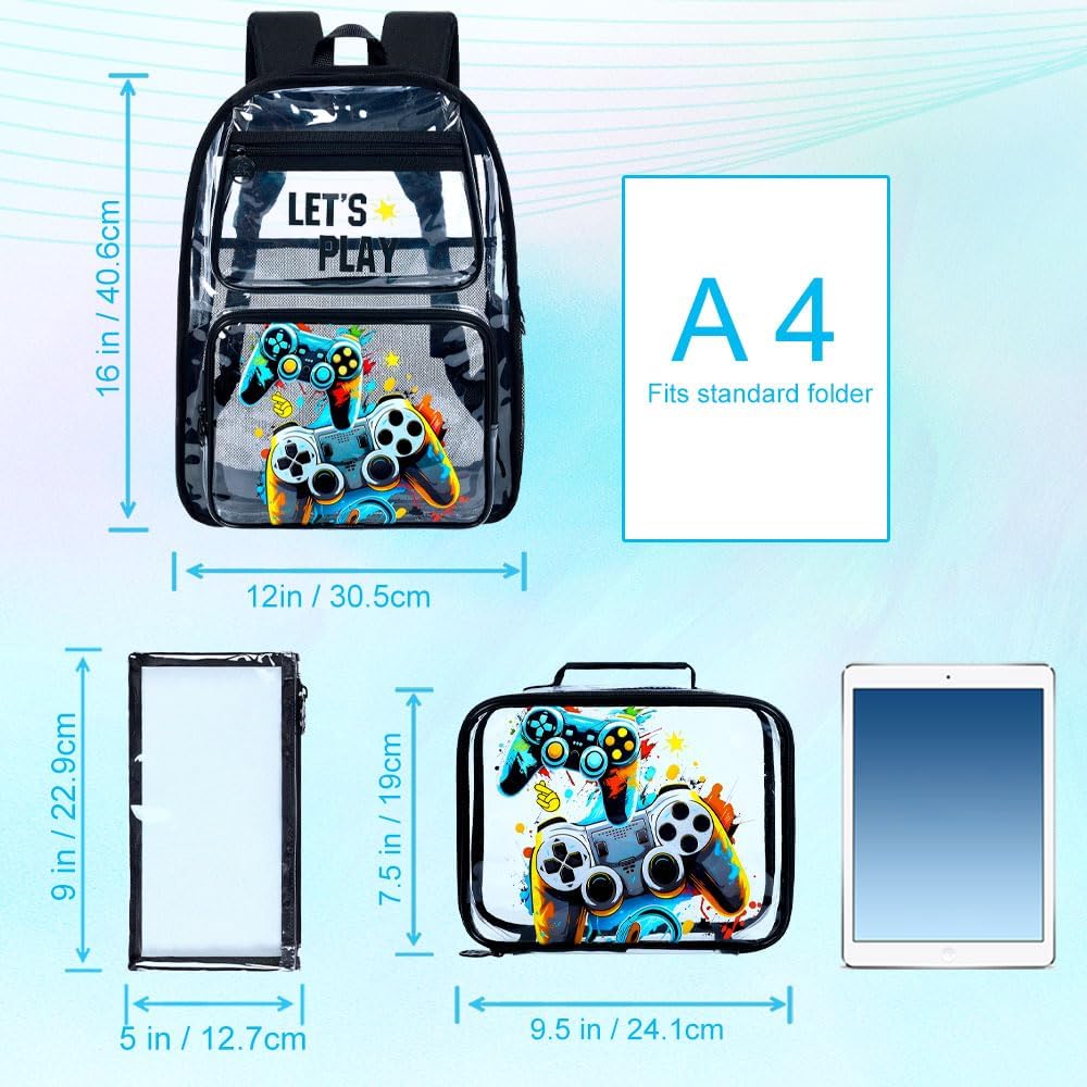 UFNDC 3PCS Clear Backpack for Girls and Boys, Unicorn Cat Transparent Bookbag, See Through School Bag for Kids Elementary - Image 4