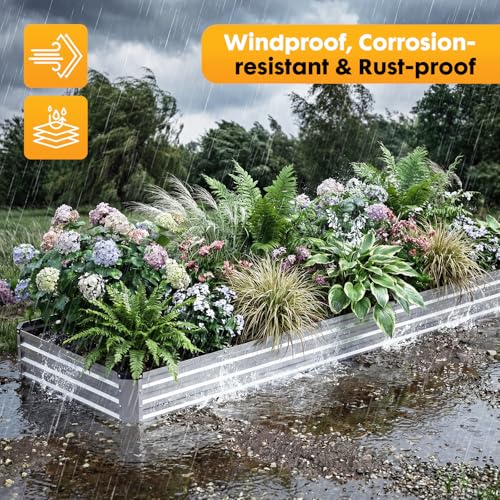 Image of NEWBULIG Galvanized Raised Garden Bed Outdoor, 12x4x1ft Metal Planter Box for Gardening, Rust-Resistant Rectangular Raised Flower Bed for Vegetables Flowers Herbs, Open Bottom, Easy Assembly