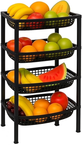 Fruteira de Chão São Bernardo Oval em Plástico com 4 Bandejas Preta