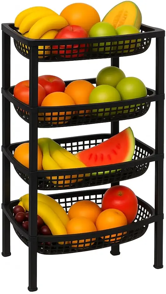 Fruteira de Chão São Bernardo Oval em Plástico com 4 Bandejas Preta