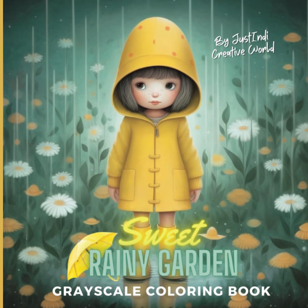 Sweet Rainy Garden, Grayscale Coloring Book (Super Cute Grayscale Coloring Books)