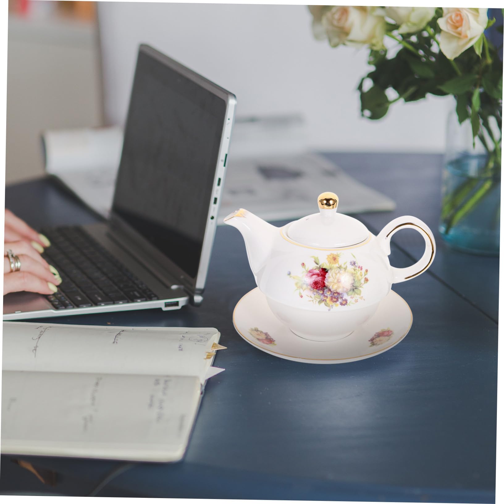 DOITOOL Teiera per Casa in Ceramica Bollitore Tazze da tè Forniture per Cucina Kit Teiera da Scrivania Tazza da tè in Ceramica per Casa Bollitore da Ufficio Regalo Aziendale
