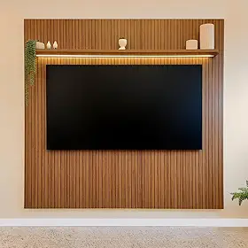 Painel Para TV até 75 Polegadas com LED 185cm Impressão 3D Ripada Liverpool Pinho Ripado