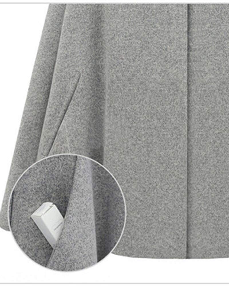 Damski płaszcz wełniany, ponczo Cape Peacoat, płaszcz z kapturem, ładny płaszcz typu ulica, śliczny płaszcz, szary, S