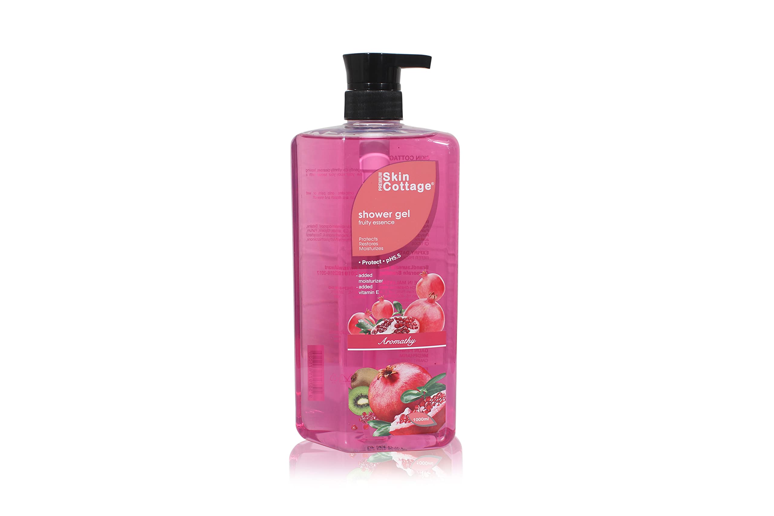 Premium Fruity Essence Body Wash & Shower Gel 1000ml – Moisturizing Vitamin E Enriched Formula, Gently Cleanses & Restores Skin, Cottage-Inspired Bath Wash with Calming Fragrance for Smooth Skin