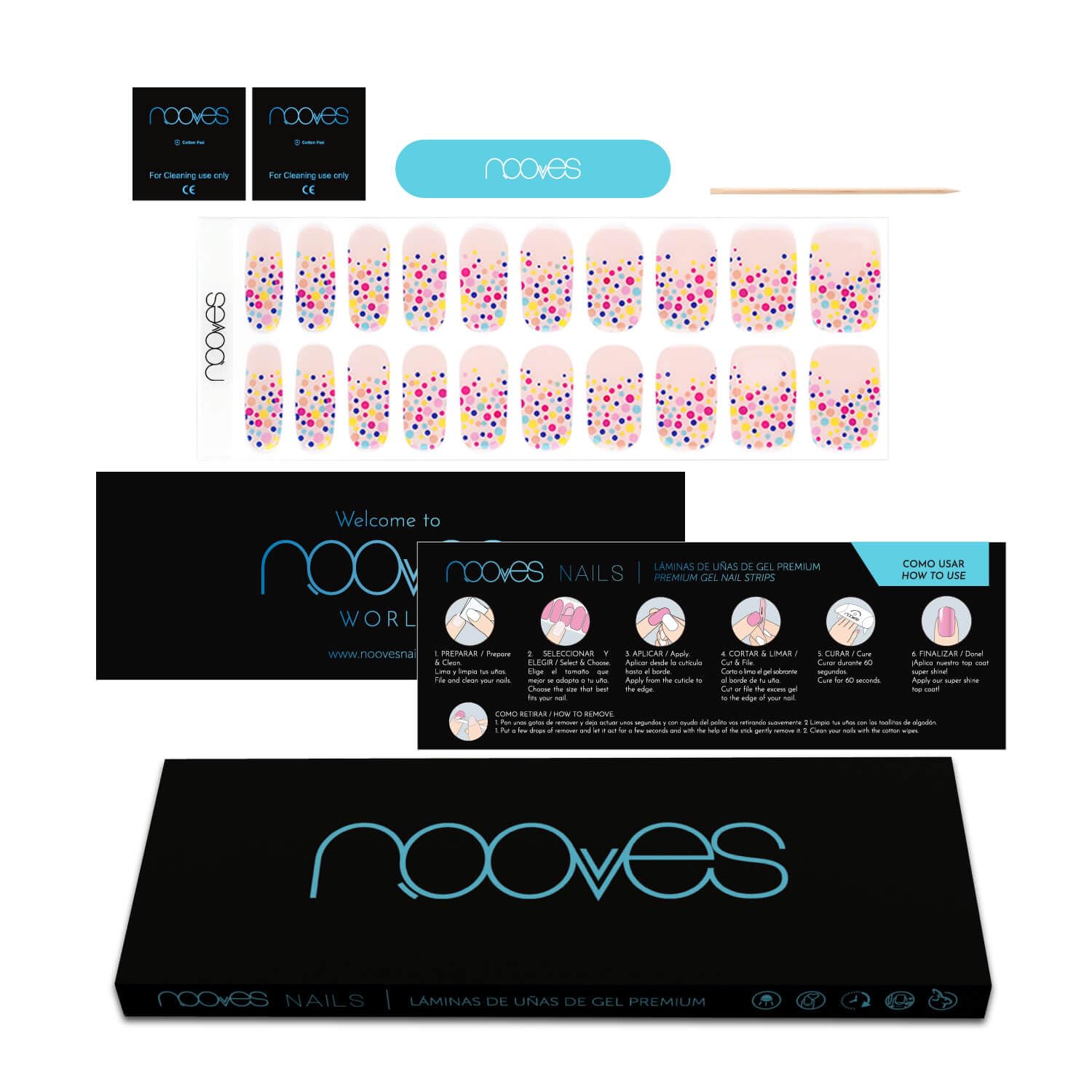 NOOVES Gelfolien Für Nägel – 20 Stück, Party-Designs, Inkl. Feile & Orangenstab