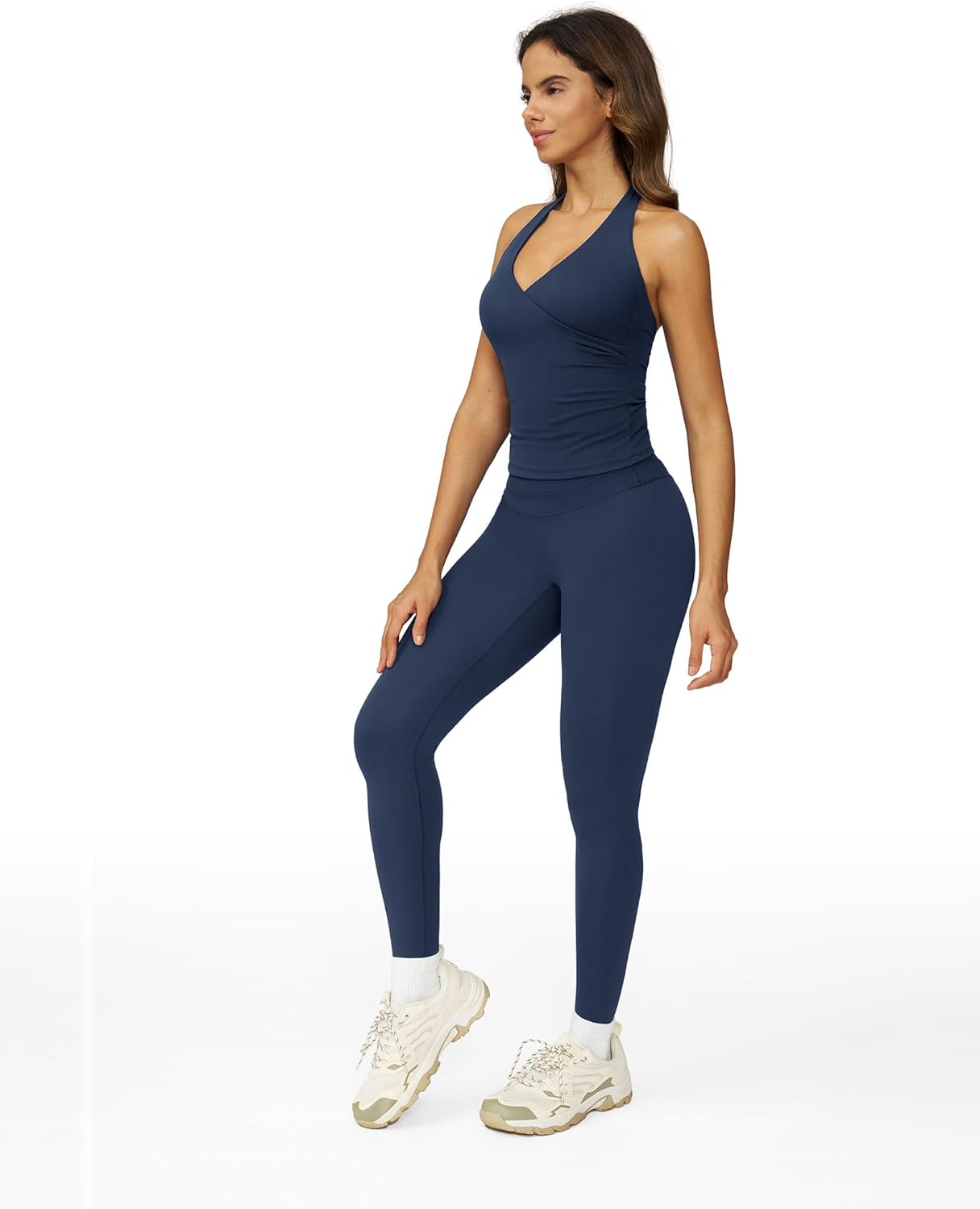 ABOCIW Two Piece Workout Sets for Women Wrap Halter Tank Top High Waist Leggings Yoga Pilates Outfits - Image 3