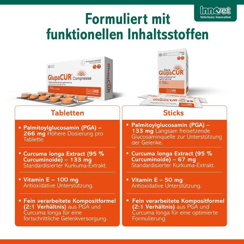 Glupacur Gelenktabletten für Hunde und Katzen jeden Alters, 200 Gelenktabletten Hund mit PGA (Glucosamin), Curcumin & Vitamin E, Gelenk Komplex für Katzen für Beweglichkeit und Lebensqualität