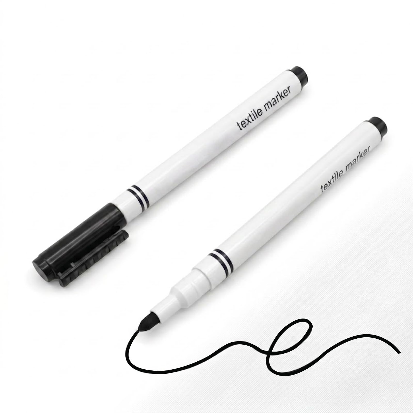 poluu 2 Pack Laundry Marker Pens,Black Permanent Fabric Markers Waterproof for Clothes School Uniforms Light Dark Fabrics Painting Quick Drying Wash Resistant Fine Nib for Clear Labeling