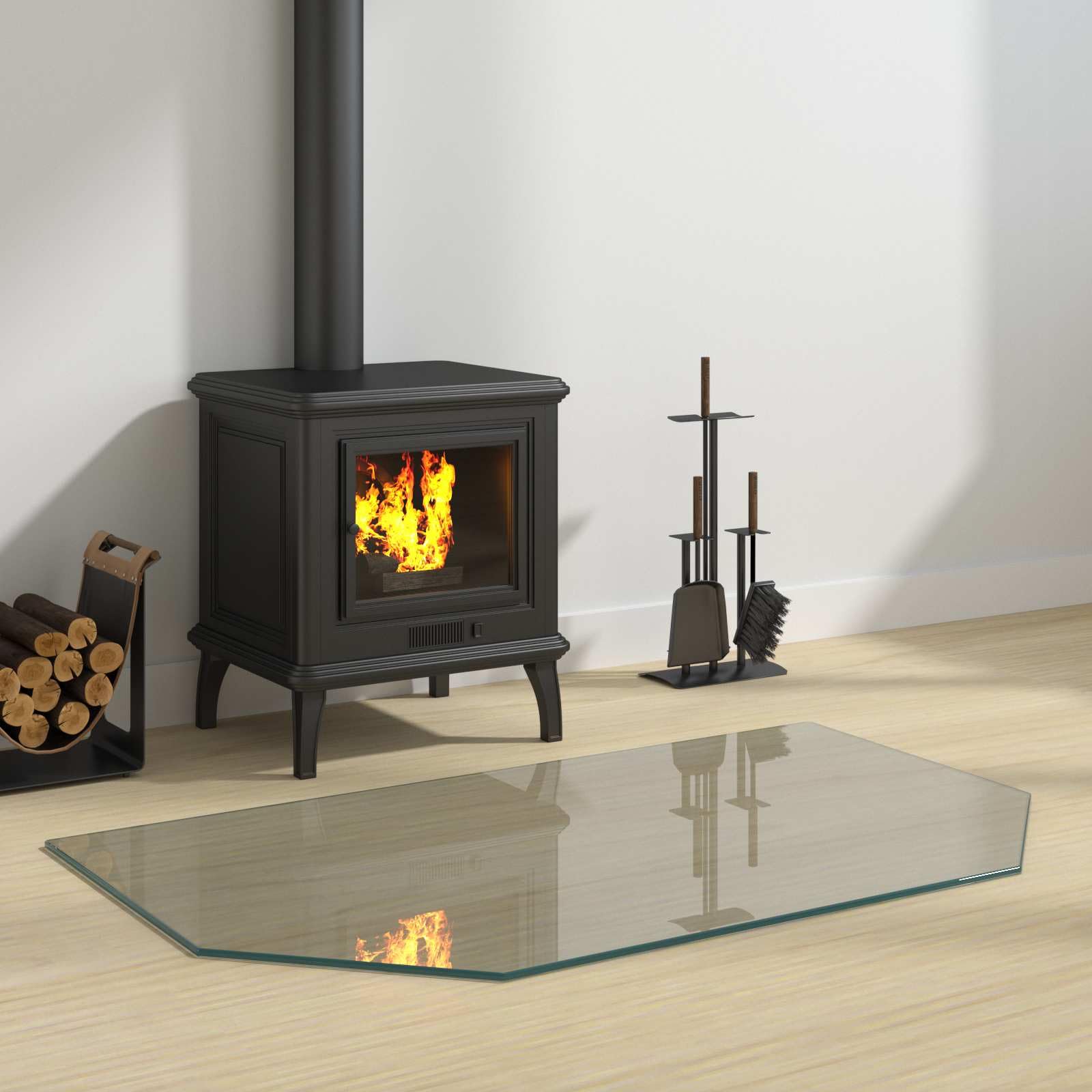 Feuerstelle Glasplatte Transparent 100 x 60 cm aus gehärtetem Glas mit polierten Kanten, hitzebeständig bis 200 ℃, Bodenschutzplatte für Kaminofen, Schwedenofen, Pelletofen, Parkett