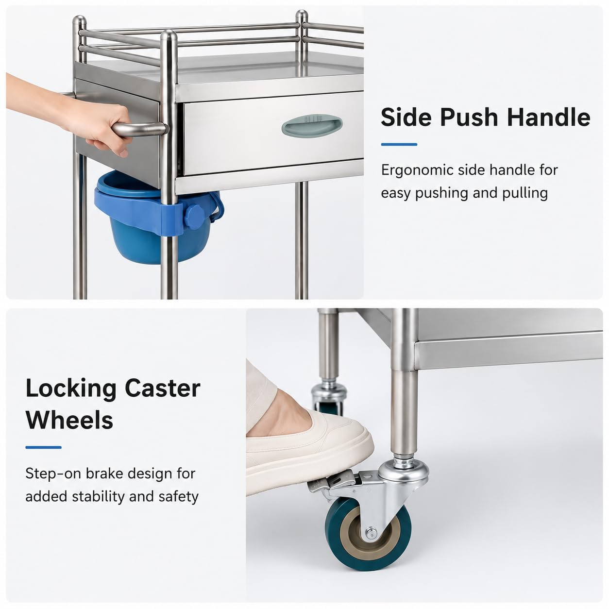 Carrello portautensili in acciaio inox a 2 ripiani, 50 x 40 x 86 cm