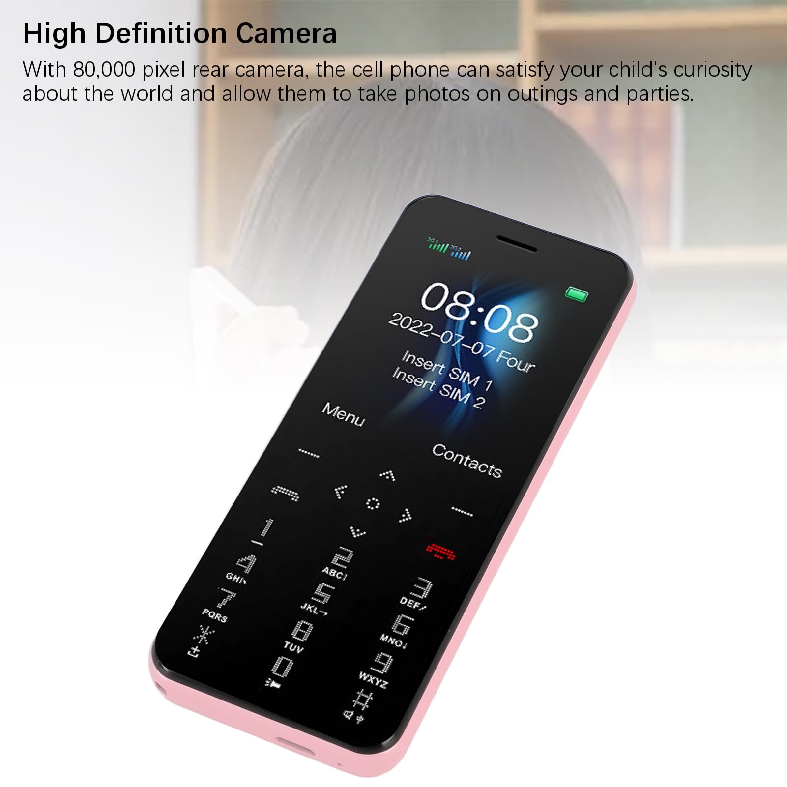 PUSOKEI Teléfono Celular 2G, Teléfono para Personas Mayores Desbloqueado, Pantalla de 1,77 Pulgadas, Doble SIM, Modo de Espera Dual, 1000 MAh, Teléfonos Móviles Pequeños con Linterna LED