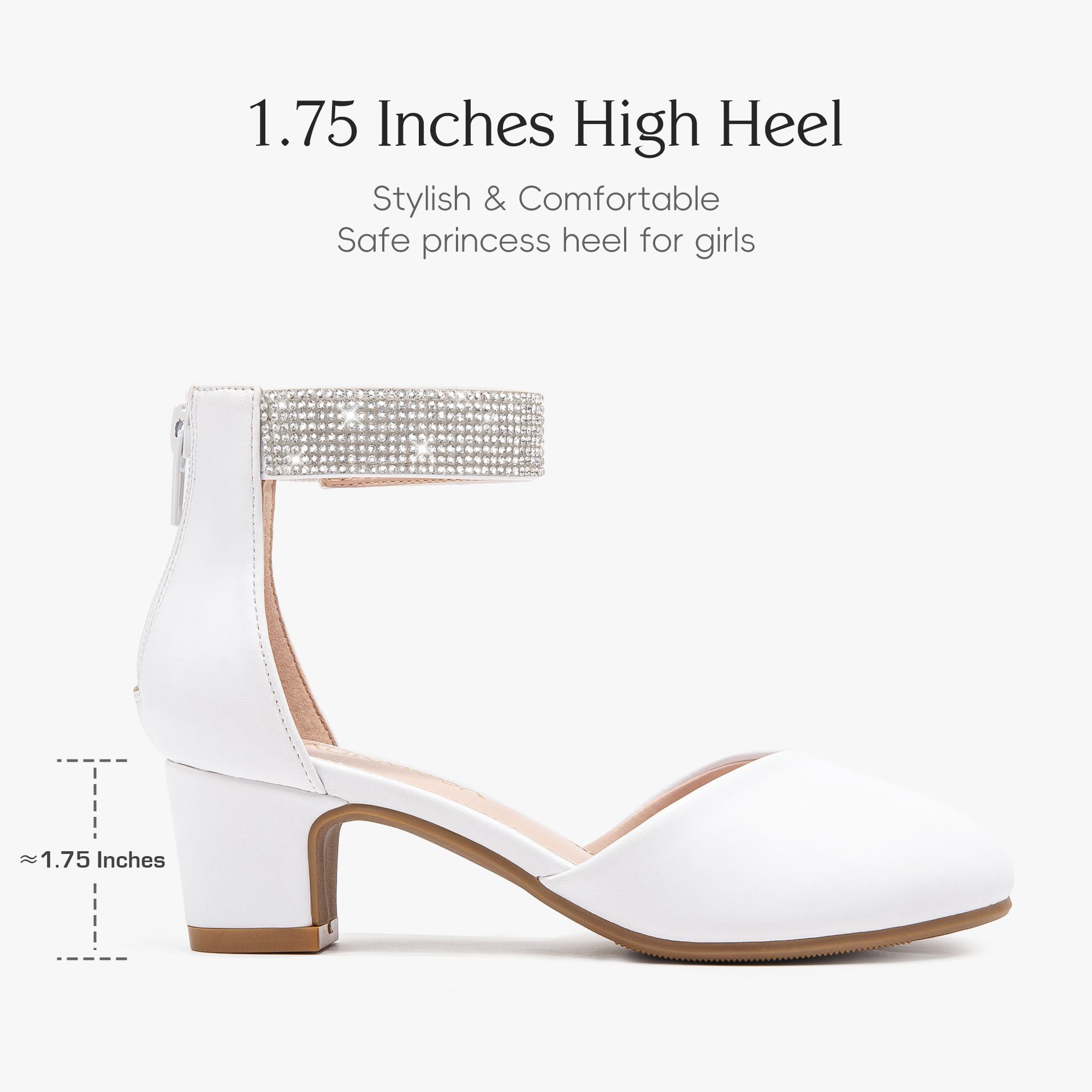 LAURMOSA Mädchen Pumps mit Strass Riemchen Stöckelschuhe Kinder Geschlossene Zehenkappe Festliche Schuhe für Hochzeit Party Geburtstag