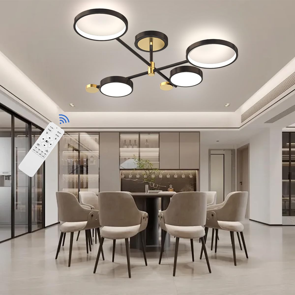 LSYPY LED Ceiling Light Dimmable Living Room Chandelier Gold LED Chandelier with Remote Control Living Room Light Modern Chandelier Black Chandelier Bedroom (Black, L75CM)
