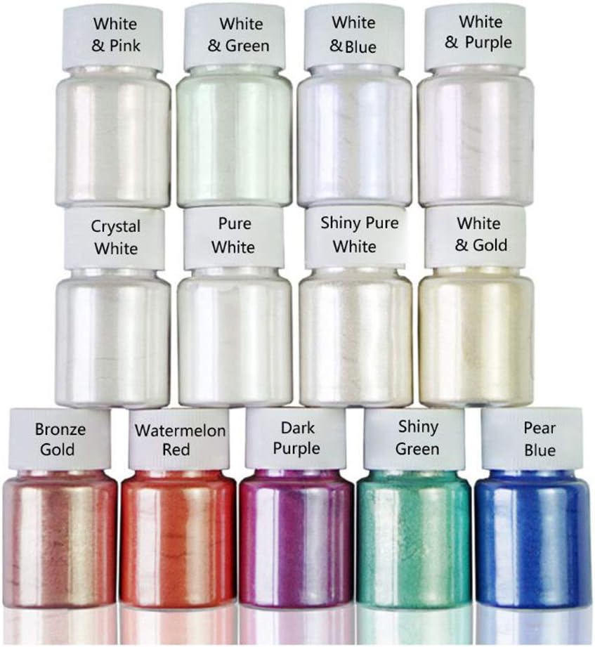 CHIHUOBANG 13 Colors Aurora Mica Powder Resin Glitter Powder Pearlescent Pigments for Bath Bombs, Jewelry, DIY Craft, Soap Making, Cosmetic Eyeshadow, Makeup, Nail Art, Slime