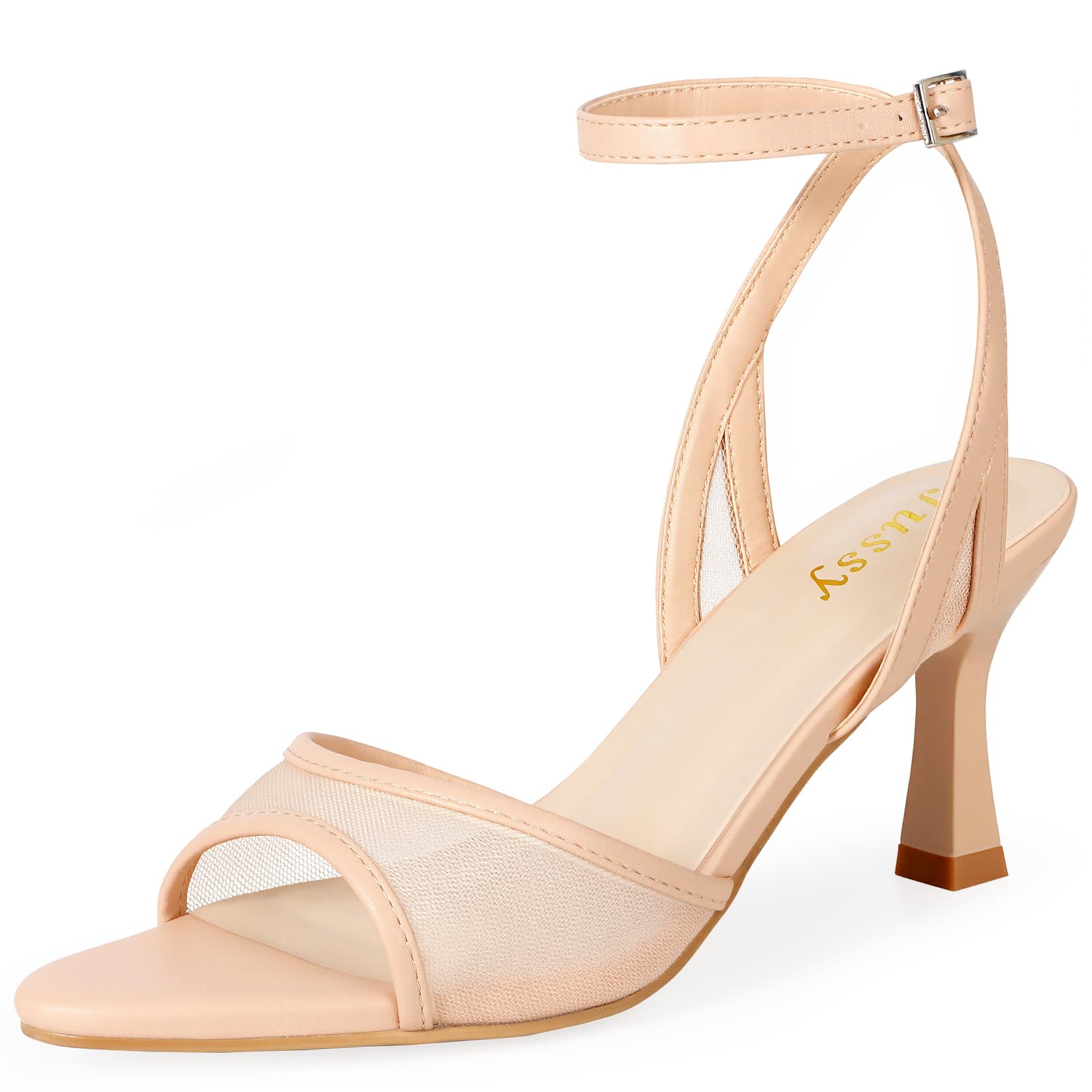 Kitten Heels for Women Pointed Open Toe Strappy Heeled Sandals Shoes