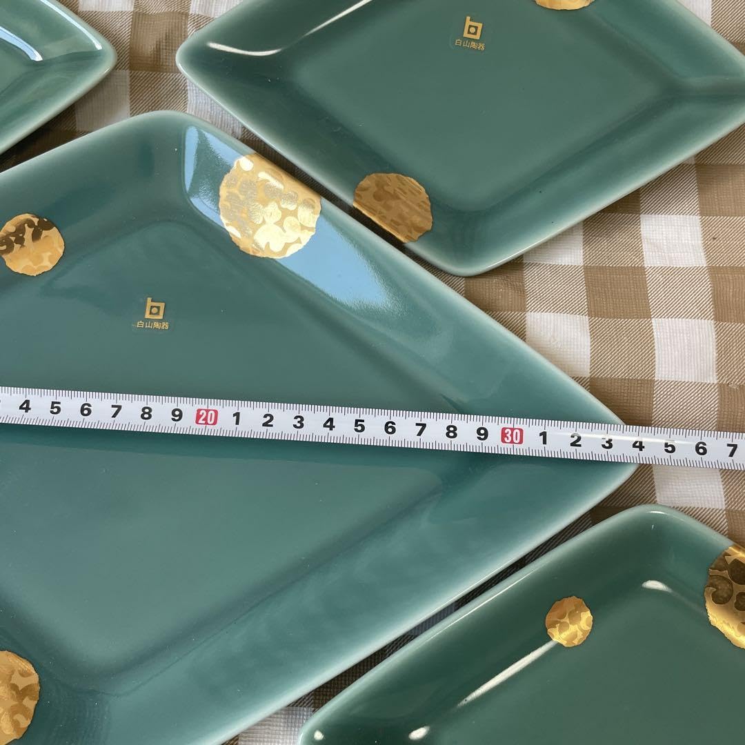 白山陶器青磁金彩唐草紋菱形皿6枚セット