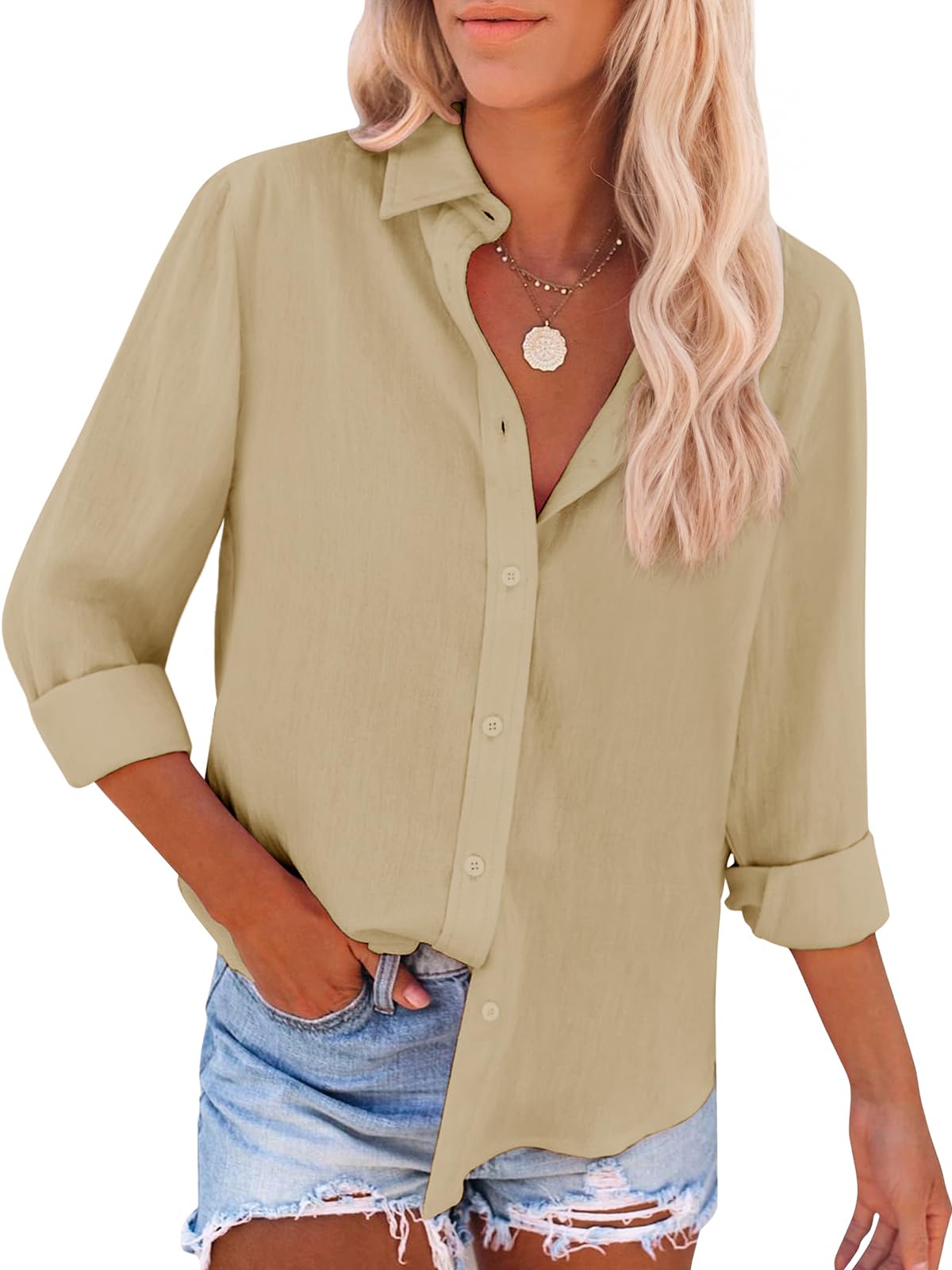 siliteelon Button Down Shirts for Women Dress Shirts Cotton Long Sleeve Collared Blouse Work Business Casual Tops