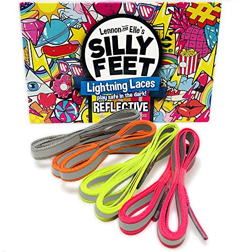 Reflective Kids Shoe Laces Safety Shoelaces for Children Silver Shoelaces Pink Shoe Laces Yellow and Orange Neon Lace Strings 40" Inches