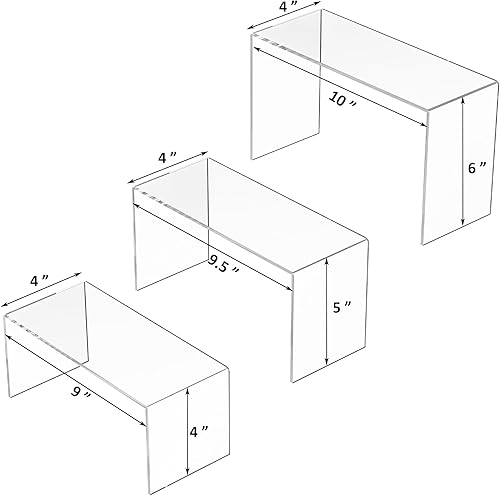 Miniatura 57 de Juego de 3 elevadores cuadrados de acrílico para mesa de postres, estante de exhibición de acrílico transparente para Funko Pop, cupcakes, juguetes