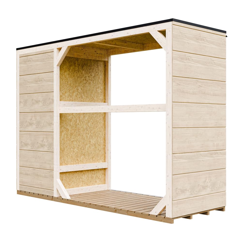 Legnaia da esterno - 75 x 217 x H159 cm - Legnaia moderna con deposito laterale per attrezzi 1,09 m² + 0.53 m² - Casetta per attrezzi e legna - TIMBELA M981