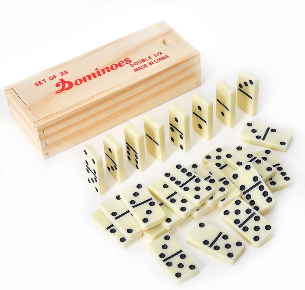 Photo 1 of [Top Broken] VMRUXAW Dominos Set for Adults with Wood Box - Tile Dot Dominoes Games Set ?Classic Dominoes Set, 28 Tiles, Natural Wood and Ivory, Wooden Box Storage, Dominos Set for Adults