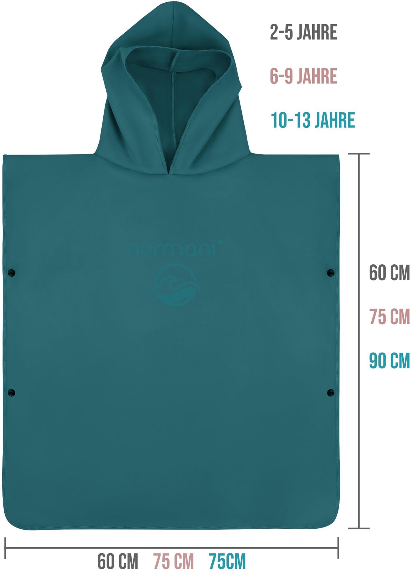normani Kinder Mikrofaser Badehandtuch Strandtuch Badeponcho mit Kapuze aus 80% recyceltem Material für Jungen und Mädchen von 2-13 Jahren