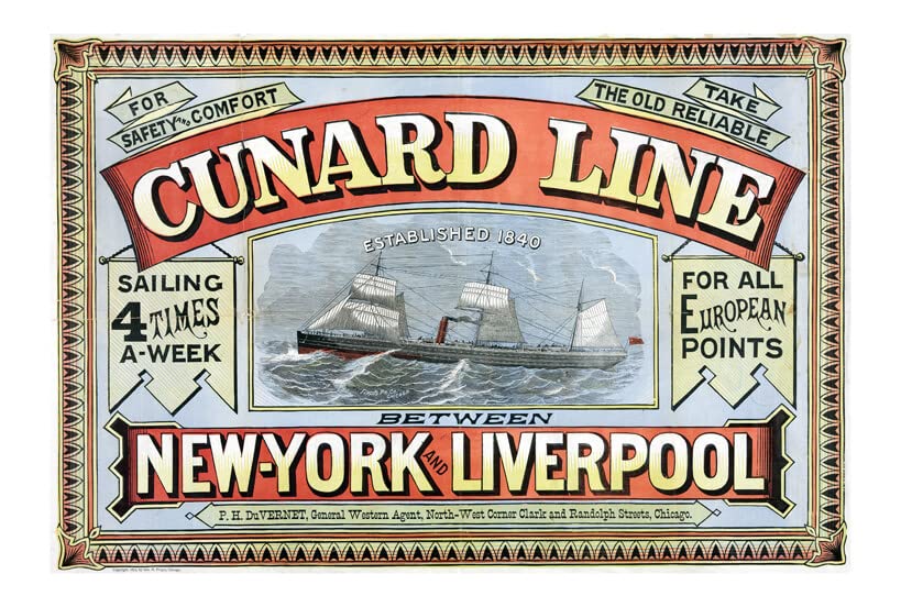 Affiche encadrée Cunard Line 1875 grand format semi-brillant finition premium