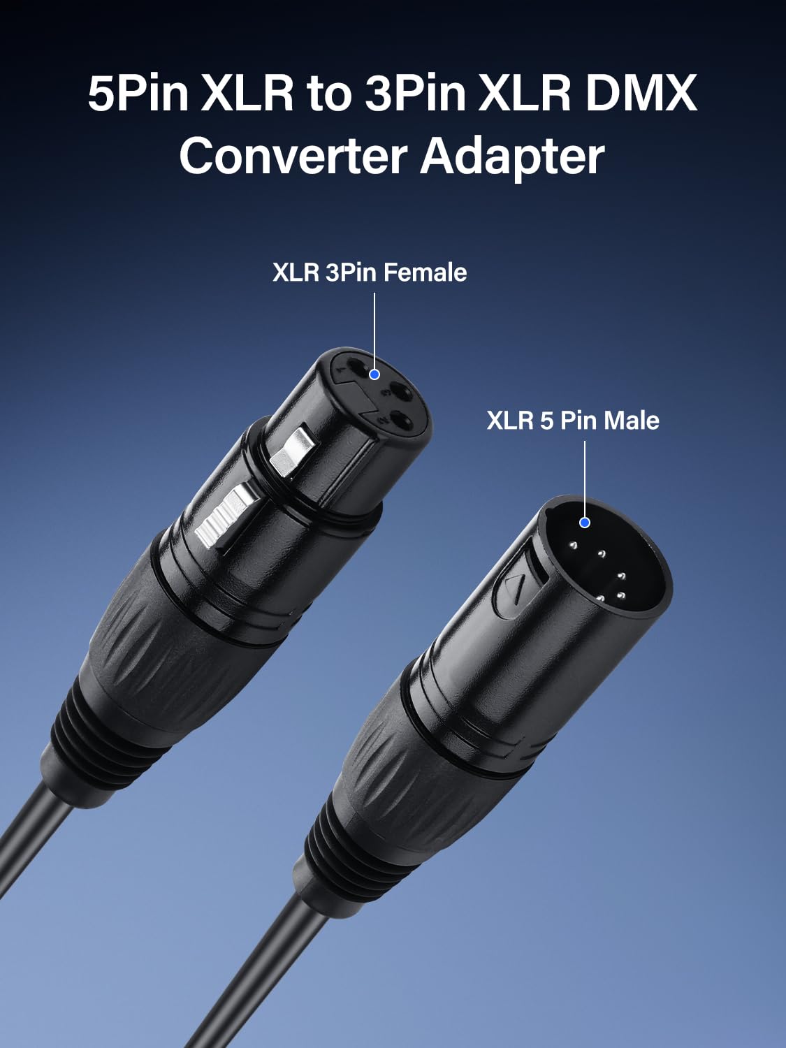 PNGKNYOCN XLR 3 Pin Female to 5 Pin Male DMX Cable,DMX512 Lighting Adapter Cord for DMX Stage Lighting Dimmer Console(0.5M) - Image 2