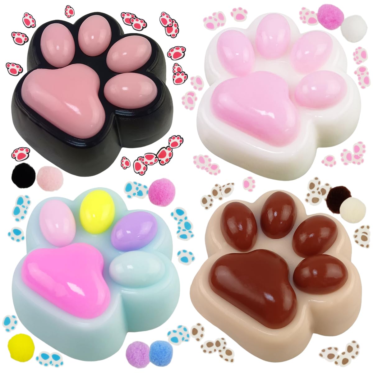 4 Pack Taba Cat Paw Squeeze Toys Sensory Squishy Toys for Kids Boys Girls Christmas Stocking Stuffers Birthday Gifts
