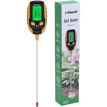 Mcbazel 4-in-1 Multi-Functional Soil pH Meter, Soil Acidity Meter, Soil Tester, Digital Light Intensity/pH/Temperature/Moisture Meter/Ground Temperature Measurement, Suitable for Indoor/Outdoor Plants