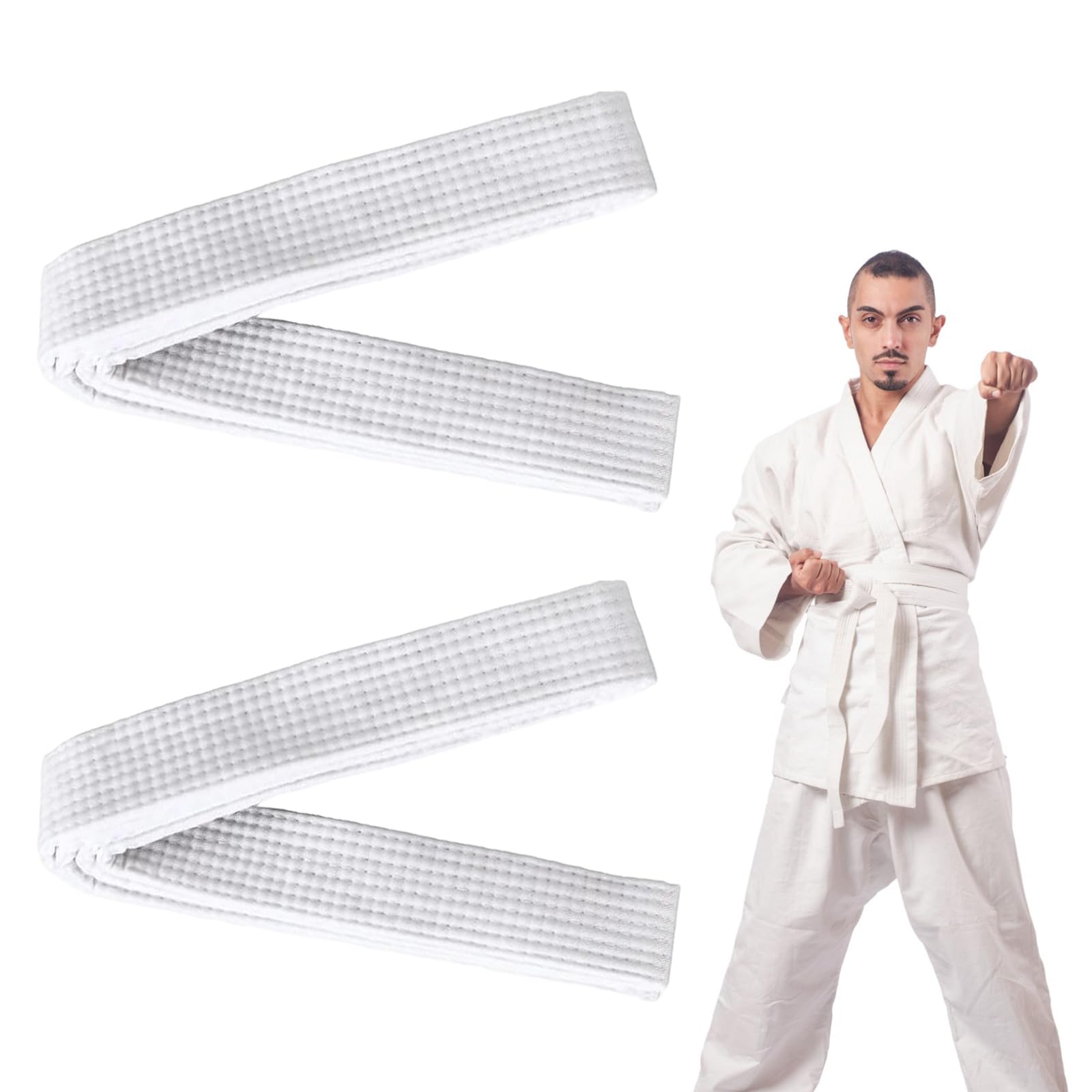 2 Cinturón de Judo 4*220CM Judo Karate Deportes Artes Marciales Cinturón 100% Algodón Cinturón de Artes Taekwondo Profesional Aikido Cinturón de Tela Gruesa Cinturón de Taekwondo Blanco Entrenamiento