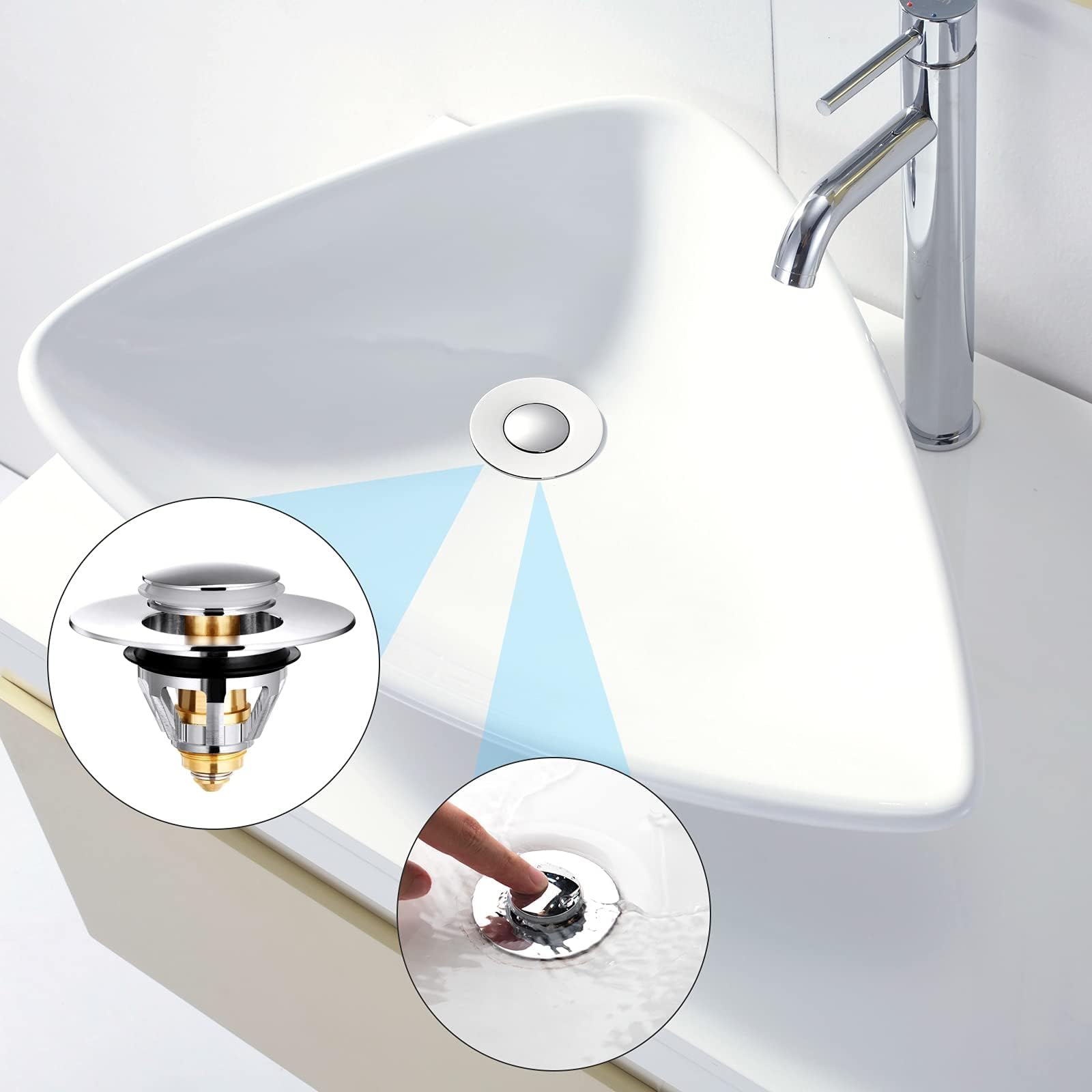 Universal-Abflussstopfen Für Waschbecken & Badewanne – Pop-Up Stöpsel, Rostfreier Stahl & Kupfer, Für 34-38 Mm Ablaufloch, Mit Doppeldichtung, Schwarz