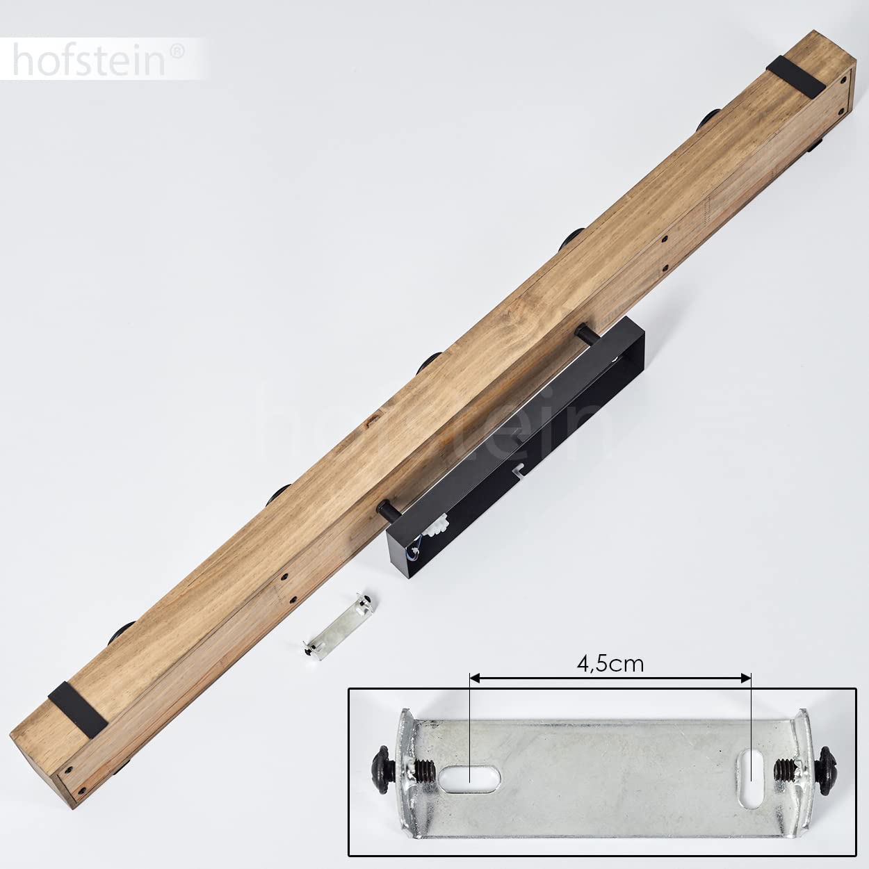 hofstein Lámpara de techo Montgomery, lámpara de techo de metal/madera en negro/naturaleza con viga de madera (100 cm), 5 x casquillo E27, sin bombillas