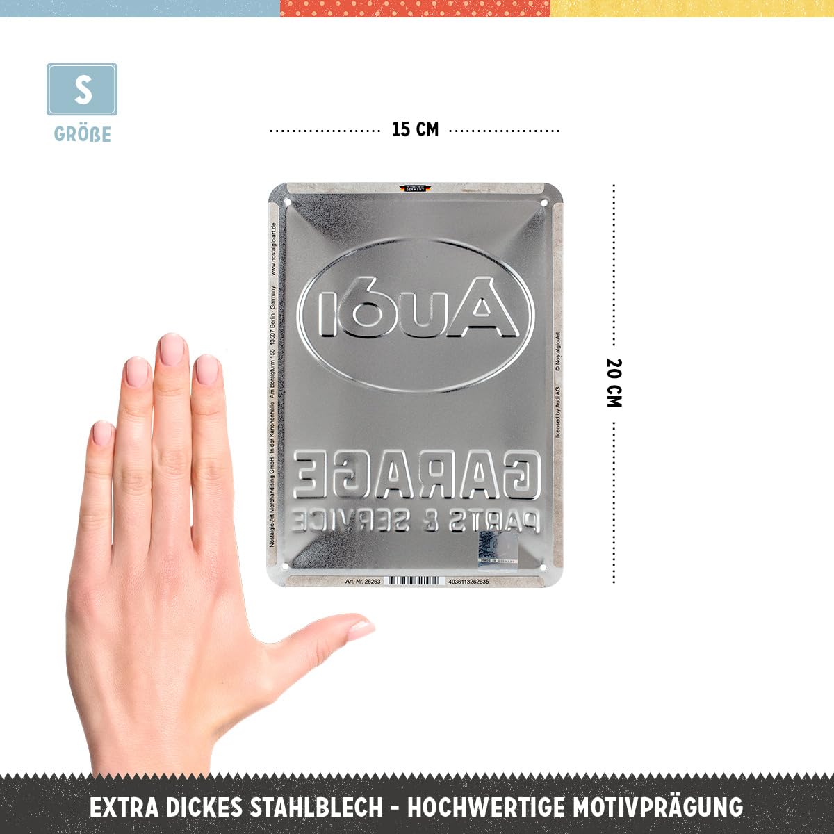 Plaque Métal Vintage Audi - Format 15x20 Cm - Décoration Garage Ou Mur - Style Rétro - Fabriqué En Allemagne