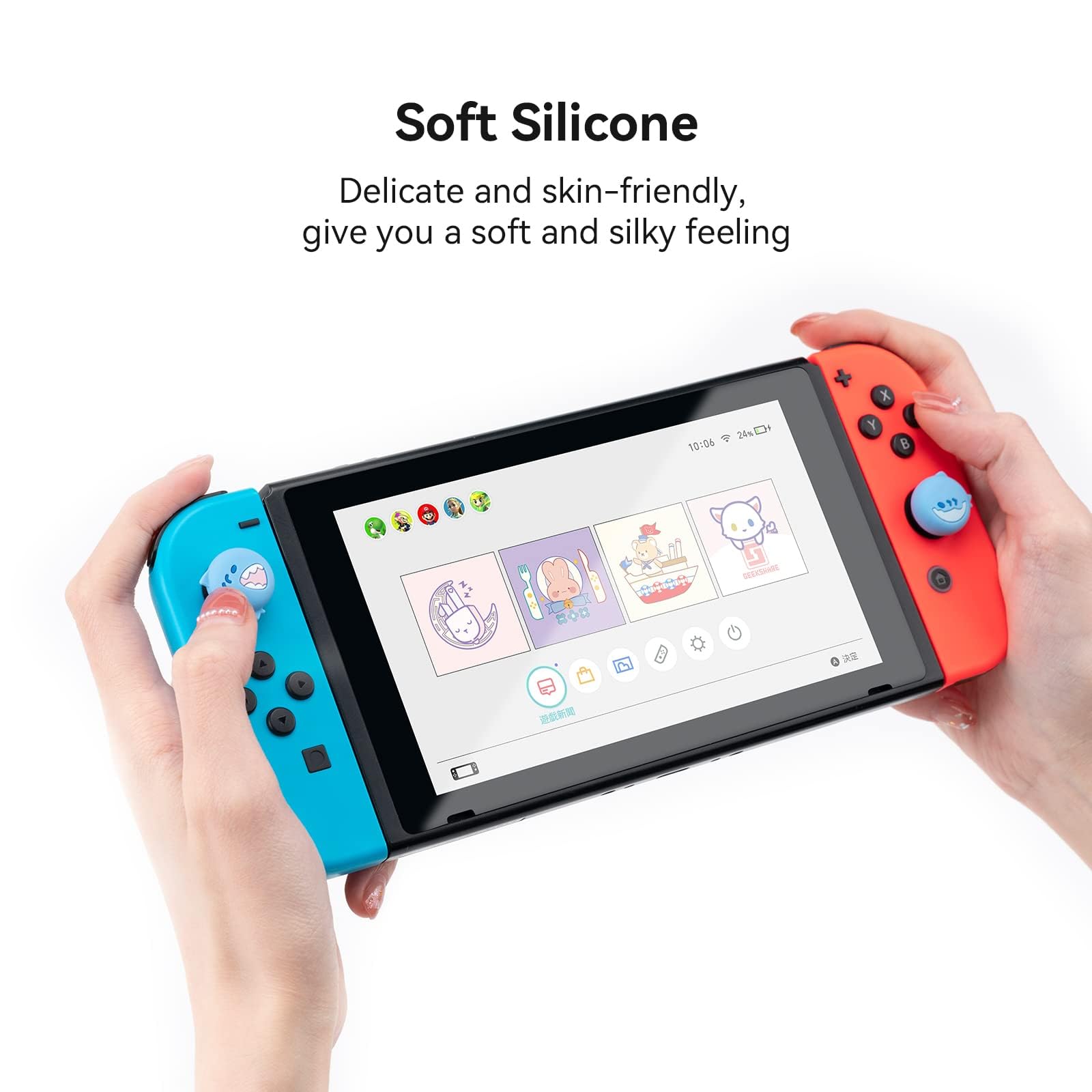 GeekShare Lindas Tapas de Silicona para Agarre del Pulgar Joycon, Cubierta de Joystick Compatible con Switch/OLED/Switch Lite, 4 Piezas - Baby Shark