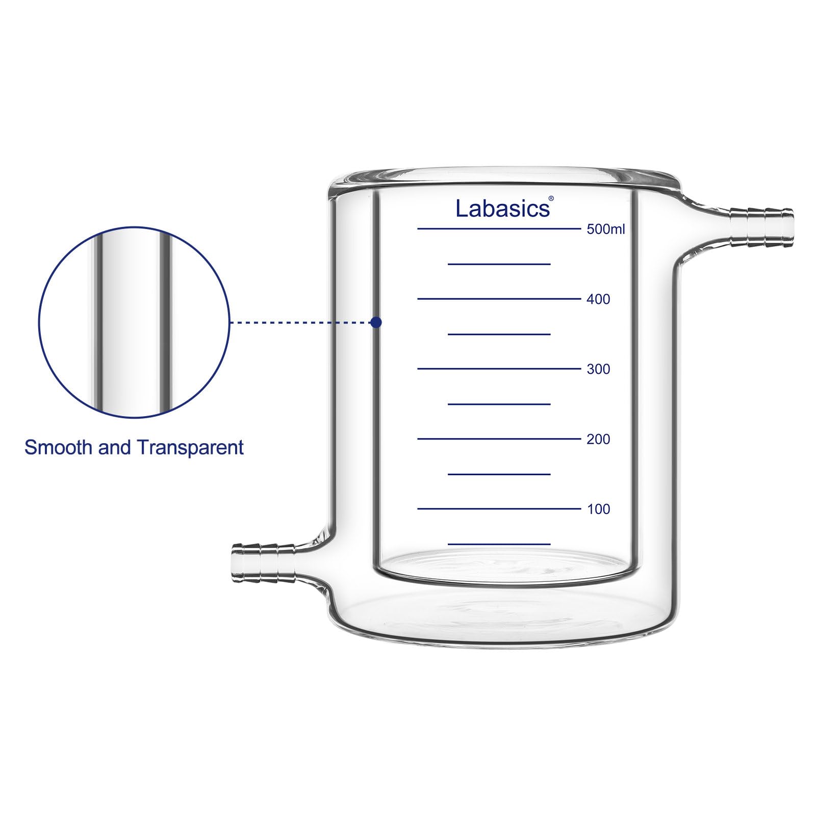 Labasics Becher con Giacca, Realizzato in Vetro Borosilicato di Alta, Vetro da Laboratorio Doppio Strato per Controllo Termico e Reazioni Chimiche, 500 ml