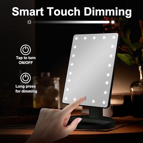 Vista 26 de Espejo de maquillaje iluminado con 21 luces LED, con pantalla táctil atenuante y 10 aumentos de claridad, extraíble, con doble fuente de Oro rosa